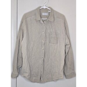 Lands End Vintage Khaki Cotton Button Down Shirt Mens Large XL Made in USA Tan
